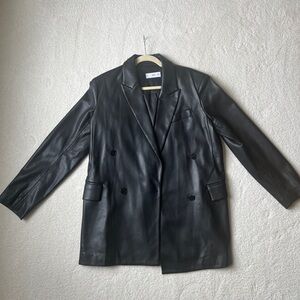Mango Black Double-Breasted Leather Blazer